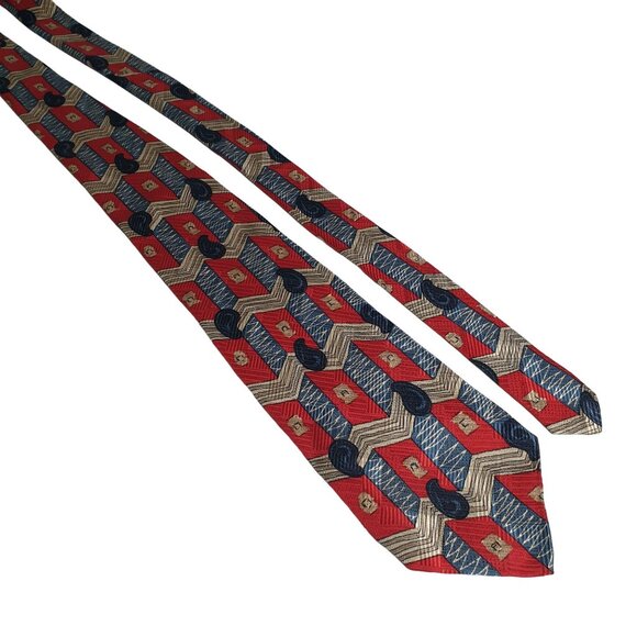 Robert Talbott Studio Geometric Red & Blue Silk Tie Designer Vintage Red Blue - Picture 1 of 5